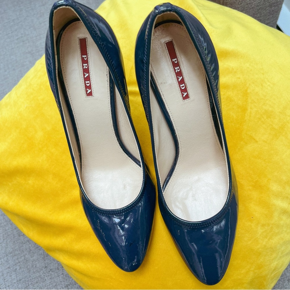 PRADA Women's Blue Leather Patent Almond Toe Stiletto Court Shoes EU38.5 - Picture 3 of 7